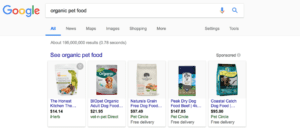 organic pet food search results